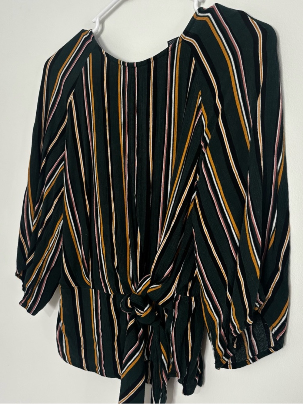 Forever 21 Striped Blouse | Tie Waist | Flowy Sleeve Top - Picture 3 of 7